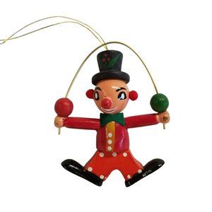 Vintage Wooden Christmas Ornament Clown SSCO Circus Holiday decor Wood Juggle